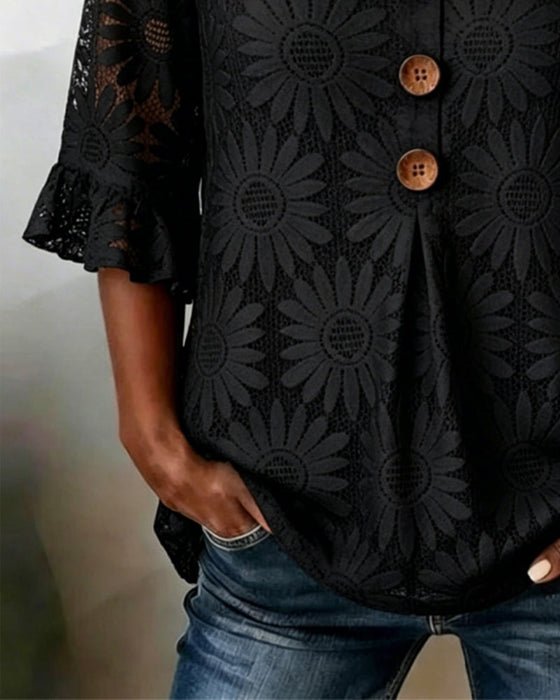 Rüschenbluse Mit Margeritenprint Und Rüschenärmeln
