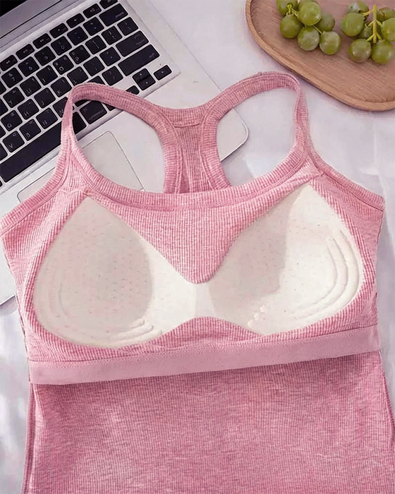 Tanktop Eingebauter Bh Gerippt Einfarbig