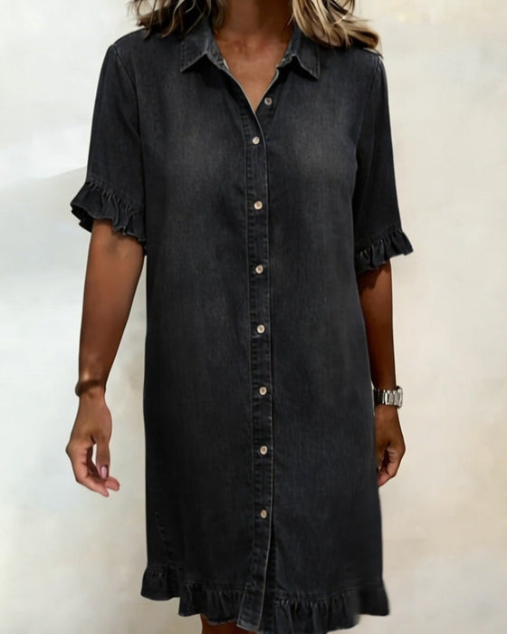 Denim-Rüschen-Hemdkleid