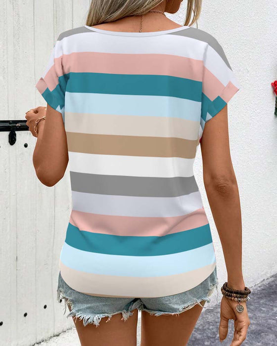 T-Shirt Rundhals Gestreift Kariert