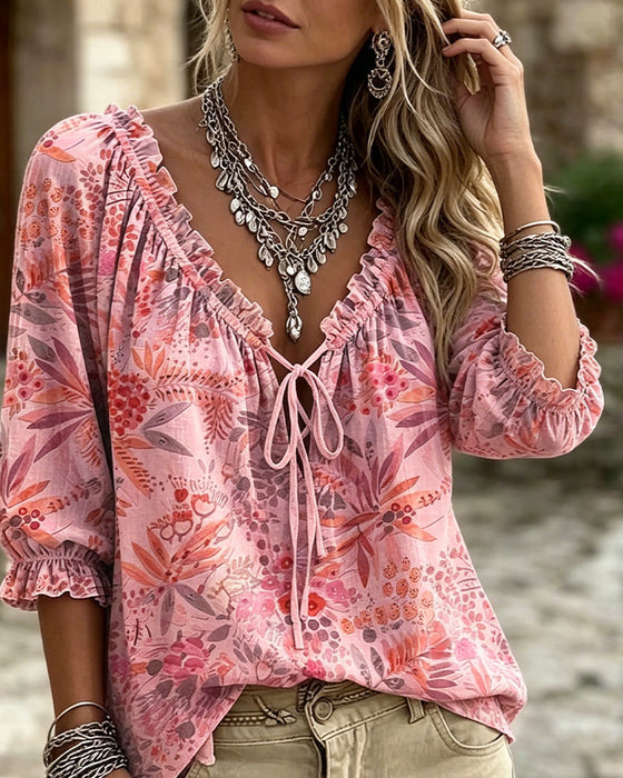 Bluse Mit V-Ausschnitt Und Schnürung