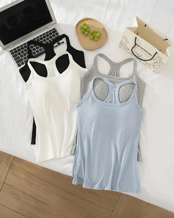 Tanktop Eingebauter Bh Gerippt Einfarbig
