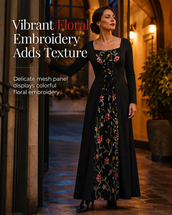 Kleid Quadratischer Ausschnitt Rose Spliced Maxi