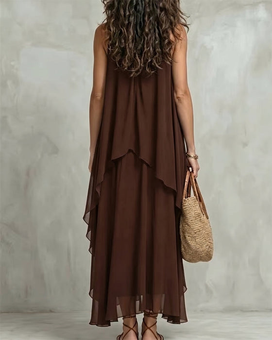 Kleid Rundhals Ärmellos Unregelmäßig