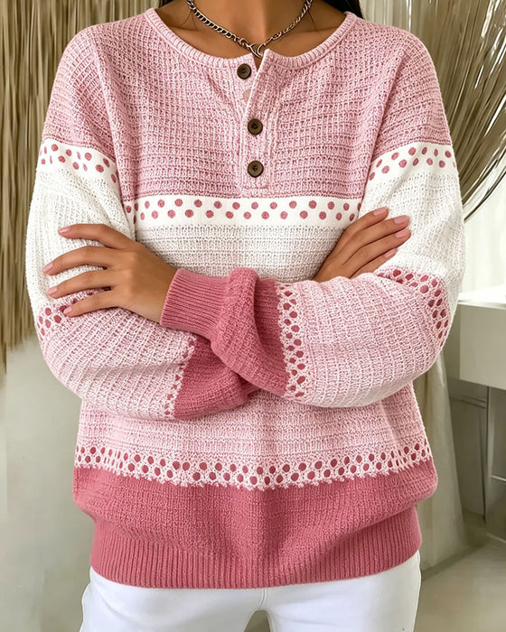 Sweatshirt Farbblock Waffelstrick Henley Pullover