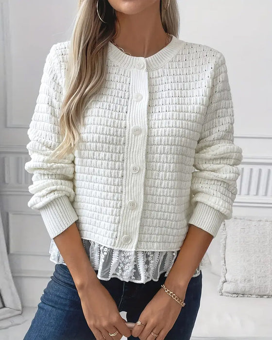 Mantel Langärmlig Spitzenbesetzter Pullover