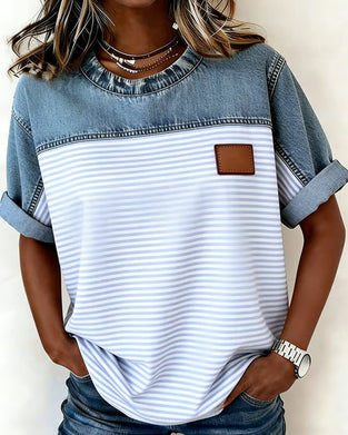 Bluse Denim Panel Streifen