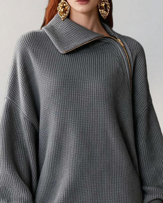 Kleid Mode Reißverschluss Lang Gestrickt