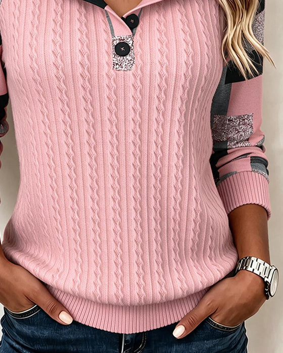 Sweatshirt Farbblock Henley Kragen Langarm Geknöpft