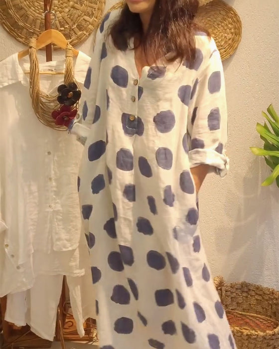 Kleid lässig locker Langarm Polka Dot