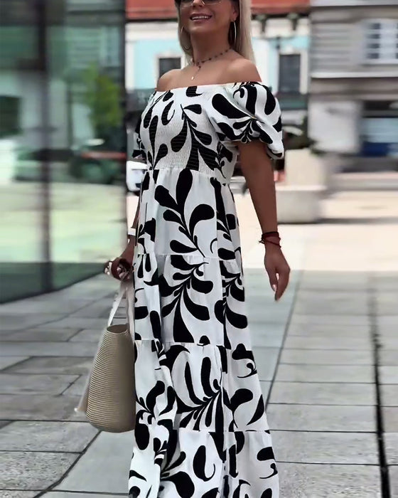 Kleid Elegant Schulterfrei Bedruckt