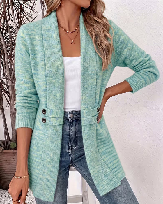 Cardigan Einfarbig Knopf Verziert
