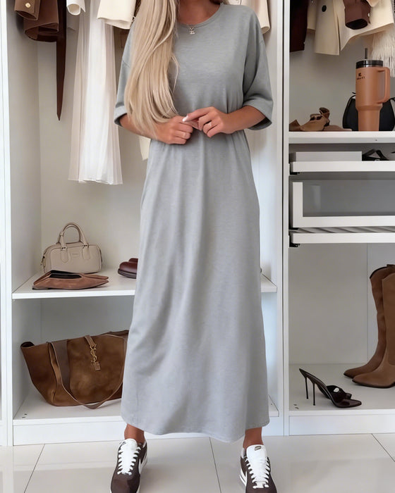 Kleid Uni Rundhals Schlitz Tunika