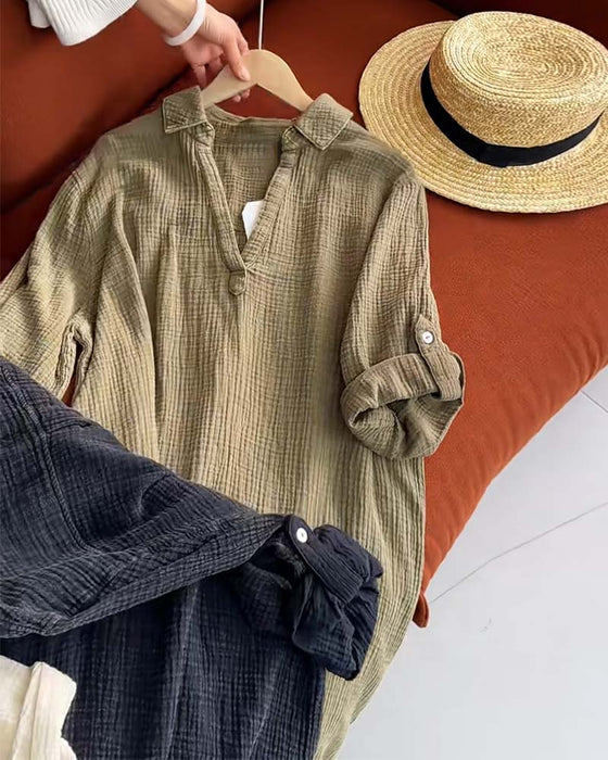 Kleid Langarm Einfarbig Einfacher Kragen