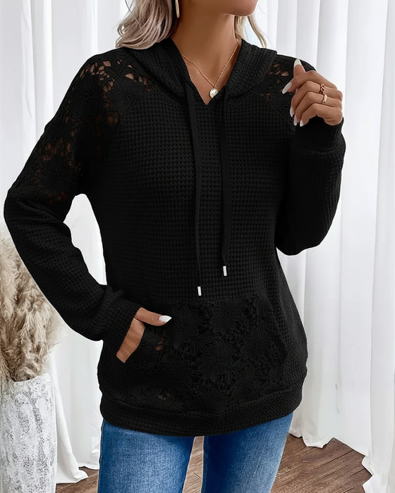 Hoodie V-Ausschnitt Langärmlig Spitze Lässig