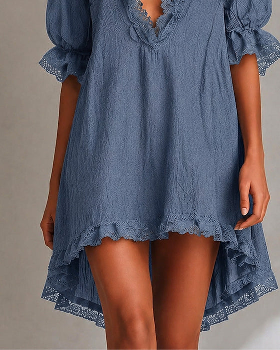 Kleid Spitze Patchwork Asymmetrisch