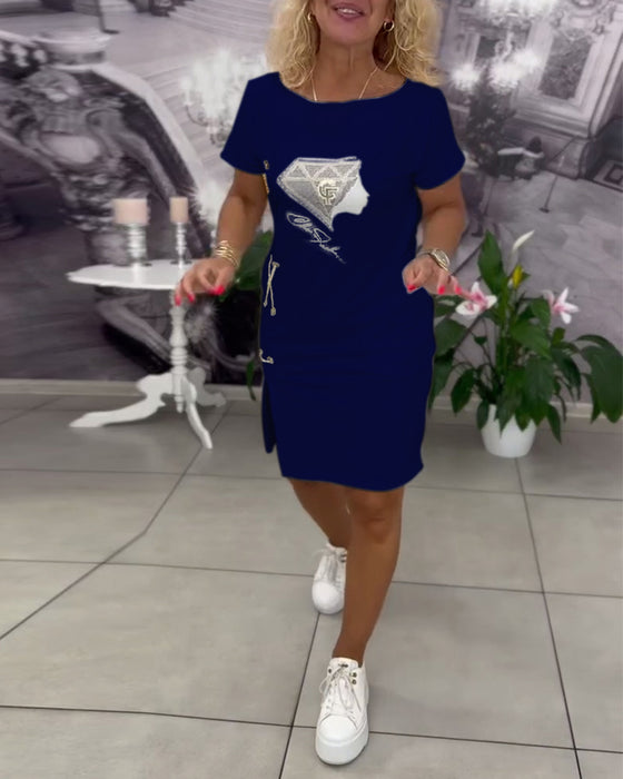 Kleid Bedruckt Enganliegend Schlitz