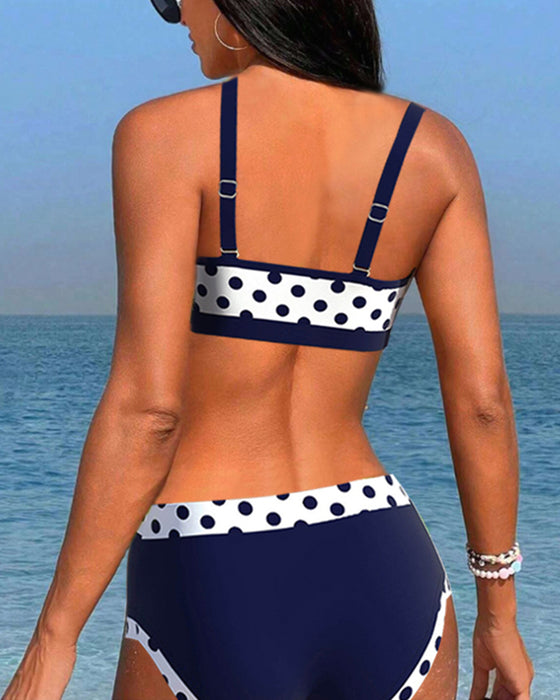 Hohe Taille Patchwork Polka Dot Bikinis