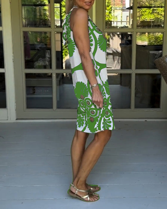 Neckholder-kleid mit vintage-print