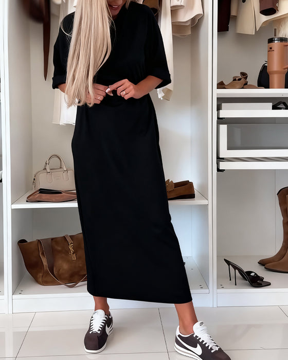 Kleid Uni Rundhals Schlitz Tunika
