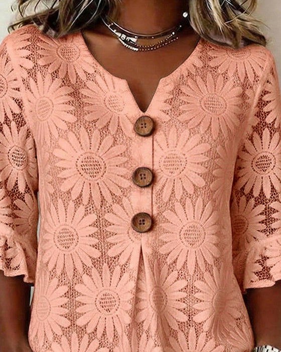 Rüschenbluse Mit Margeritenprint Und Rüschenärmeln