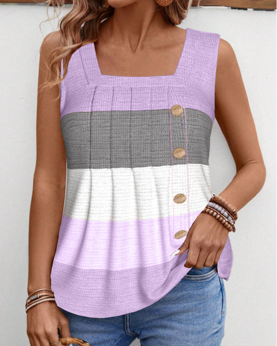 Gestreiftes Tanktop mit Knöpfen und Falten