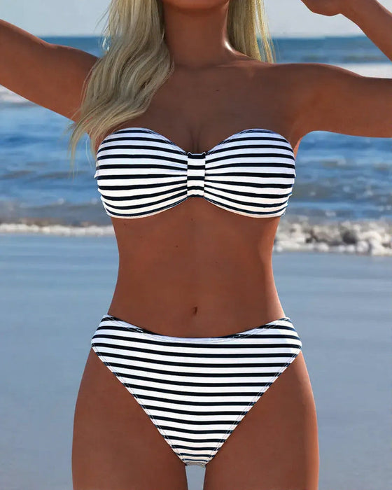 Bikini Hohe Taille Gestreift Dreieck Zweiteilig