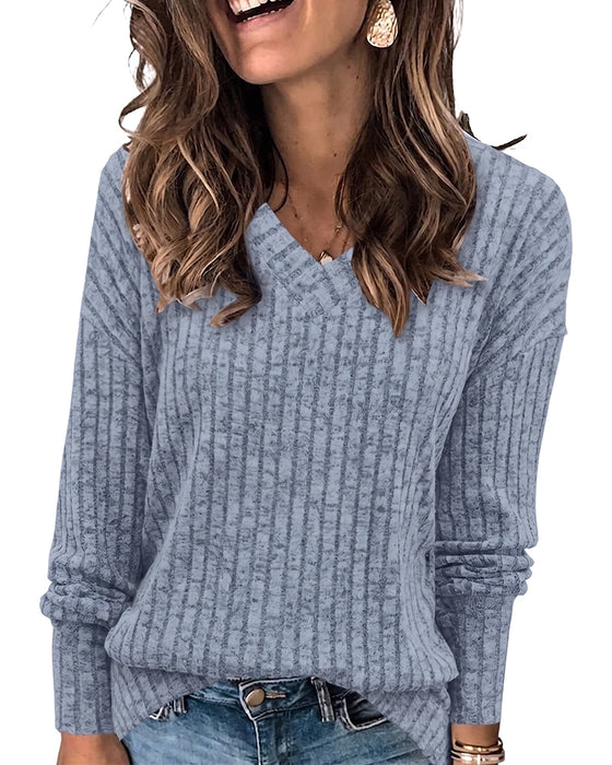 V‑Ausschnitt Langarm‑Top