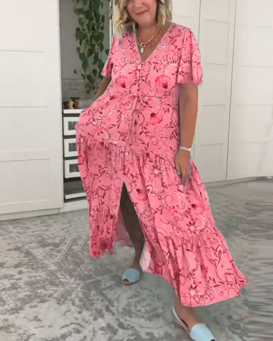Kleid mit kurzen Ärmeln, Taschen und Aufdruck