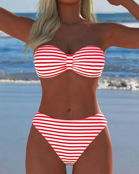 Bikini Hohe Taille Gestreift Dreieck Zweiteilig
