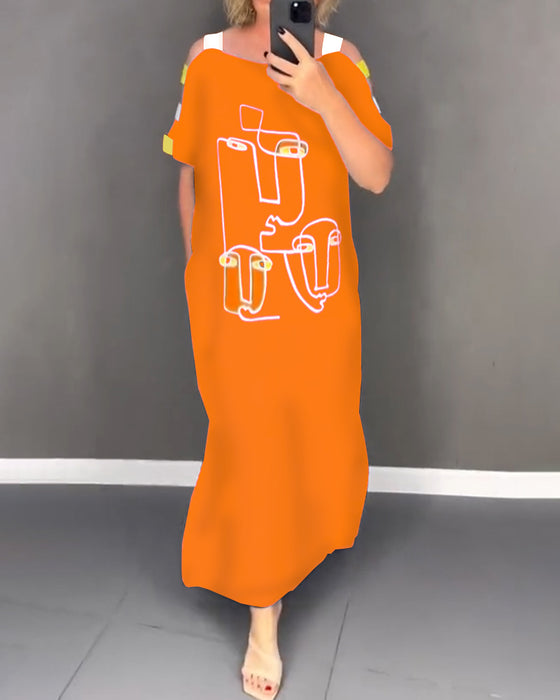 Kleid Schulterfrei Hohlauschnitt Druck Schlitz