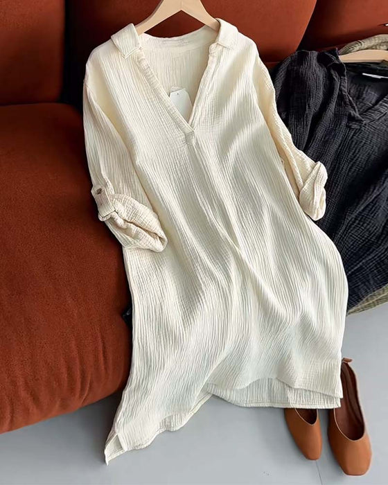Kleid Langarm Einfarbig Einfacher Kragen