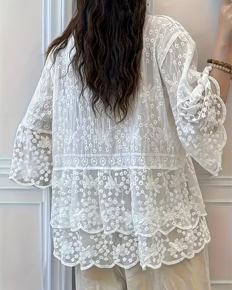 Bluse Kurzarm Spitze Besatz