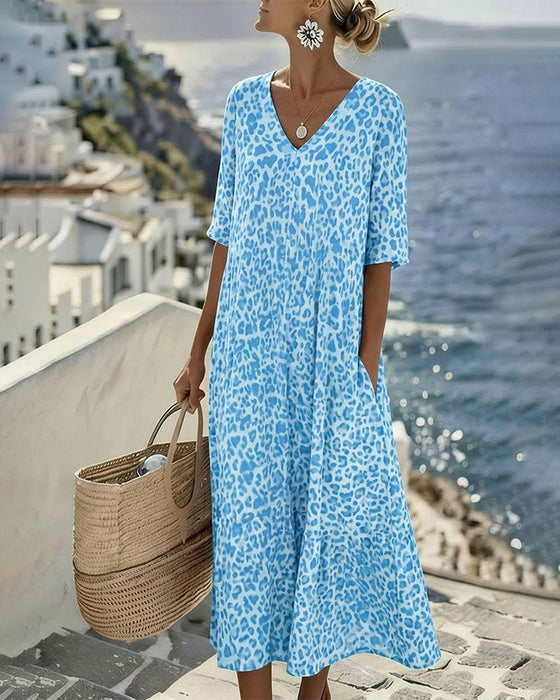 Kleid Leopard V-Ausschnitt Locker