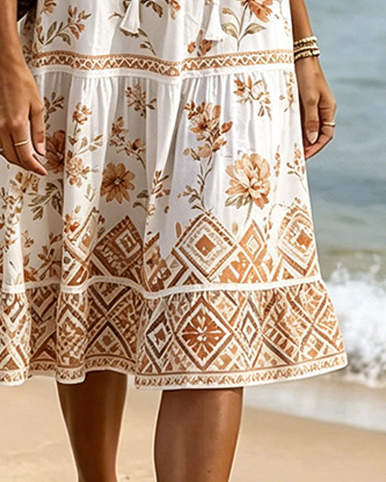 Kleid V-Ausschnitt Patchwork Blumig Urlaub