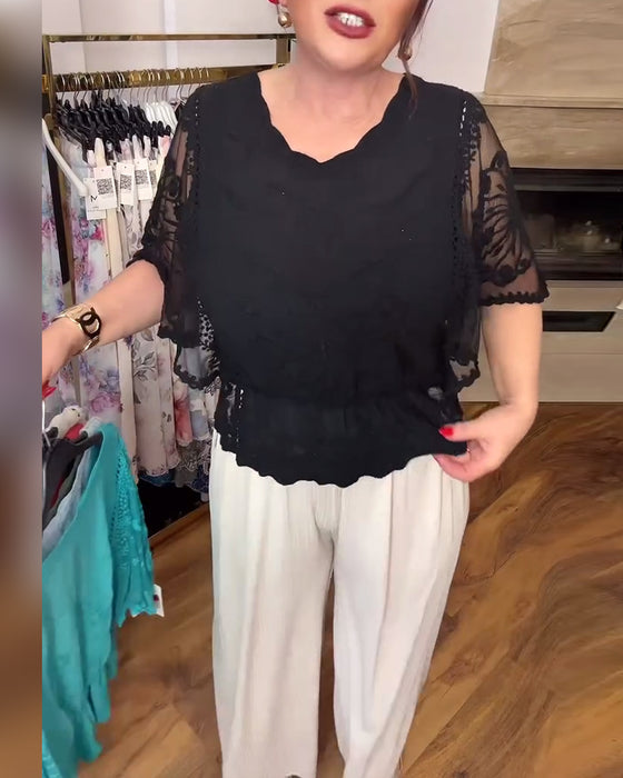 Bluse mit Fledermausärmel und Mesh-Einsatz