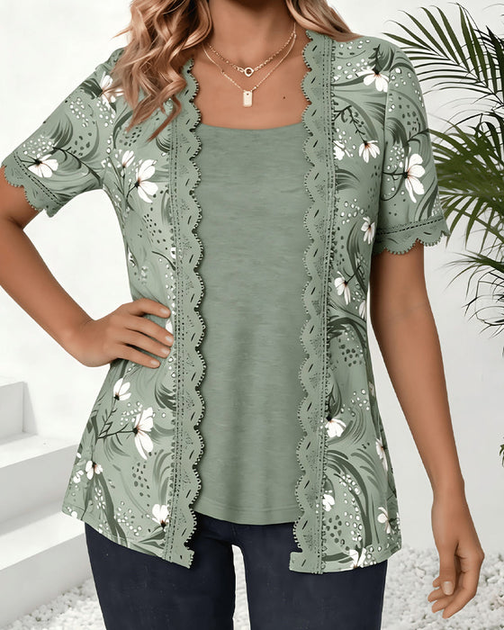 T-Shirt Falsch Layer Welle Rüsche Druck