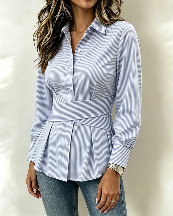 Bluse Gestreift Taille-Zug Gürtel