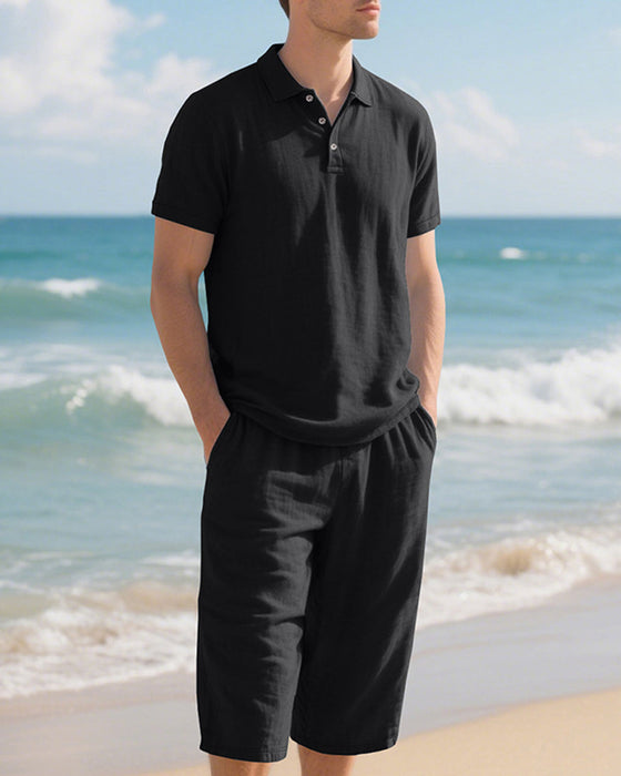 Lässiges Herren-Set Aus Poloshirt Und Verkürzten Hosen
