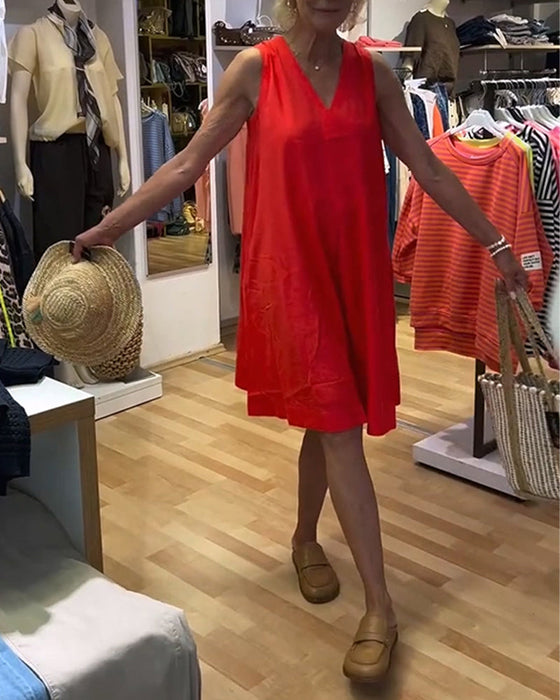 Kleid Ärmellos V-Ausschnitt Locker A-Linie