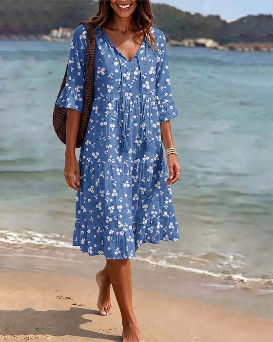 Kleid Blumig V-Ausschnitt Spaghettiträger