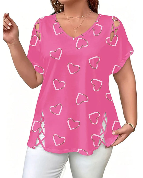 T-Shirt Herzmuster Hohl Kurzärmelig