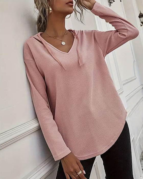 Bluse V-Ausschnitt Hoodie Unregelmäßig
