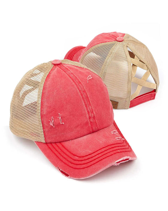 Cap Verstellbar Kreuz Rückseite Distressed Denim Baseball
