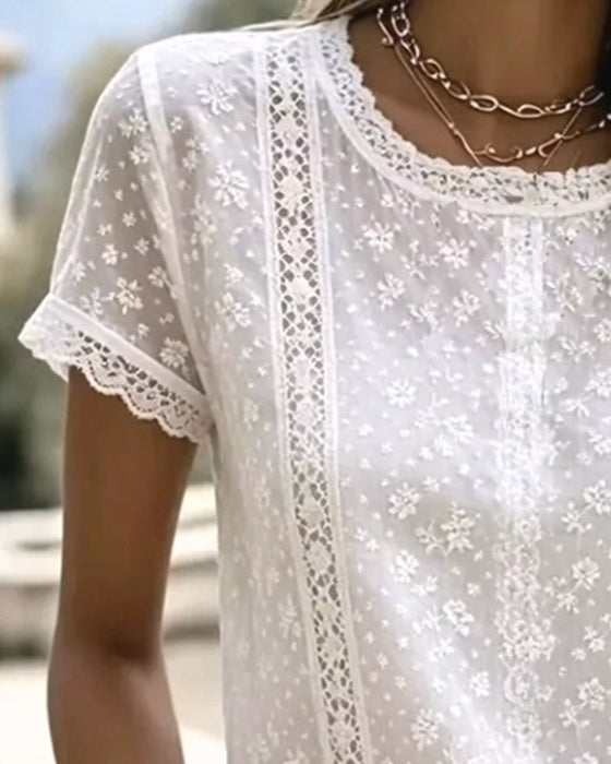 Bluse Spitze Hollow Out Kurzarm