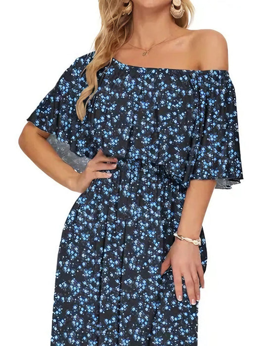 Kleid Elegant Tintenwäsche Blumen Maxi