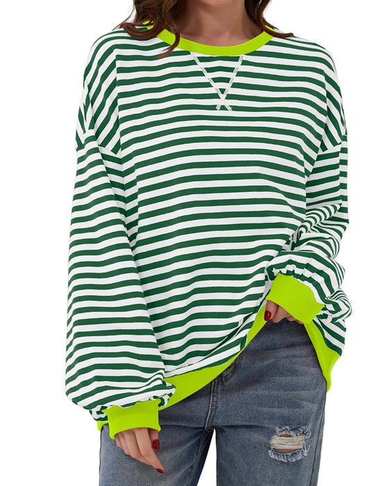 T-Shirt Gestreift Rundhals Farbblock