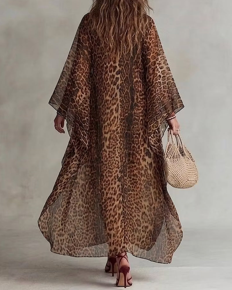 Kleid V-Ausschnitt Leopard Voll-Rock