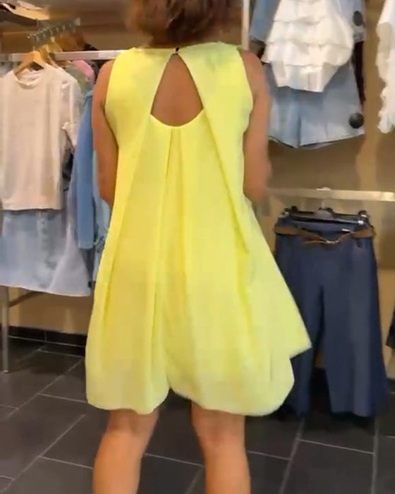 Kleid Ärmellos Rundhals Einfarbig