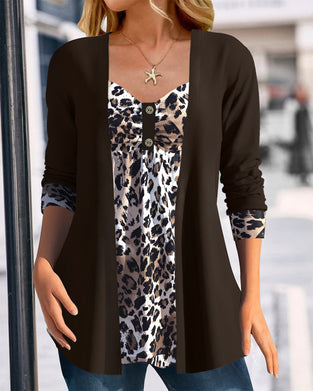 Top Fake Zweiteilig Leopardenprint